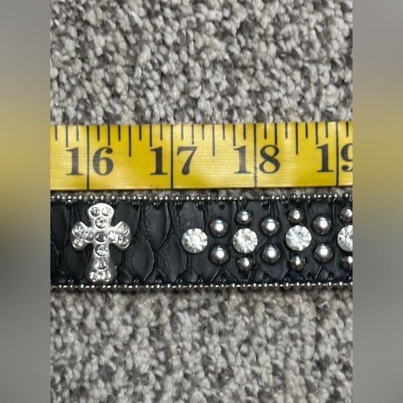 Womens belt 24-26 black rockabilly bling studs  rhinestones western cowgirl 3490 - Picture 7 of 15